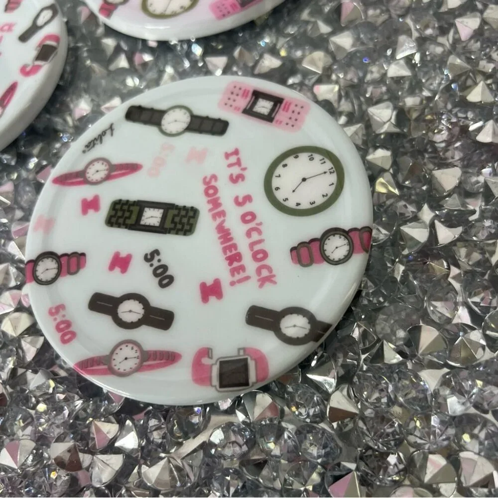 3 coasters it’s 5 o’clock somewhere pink purple blue Fun Clock-Themed drinkware